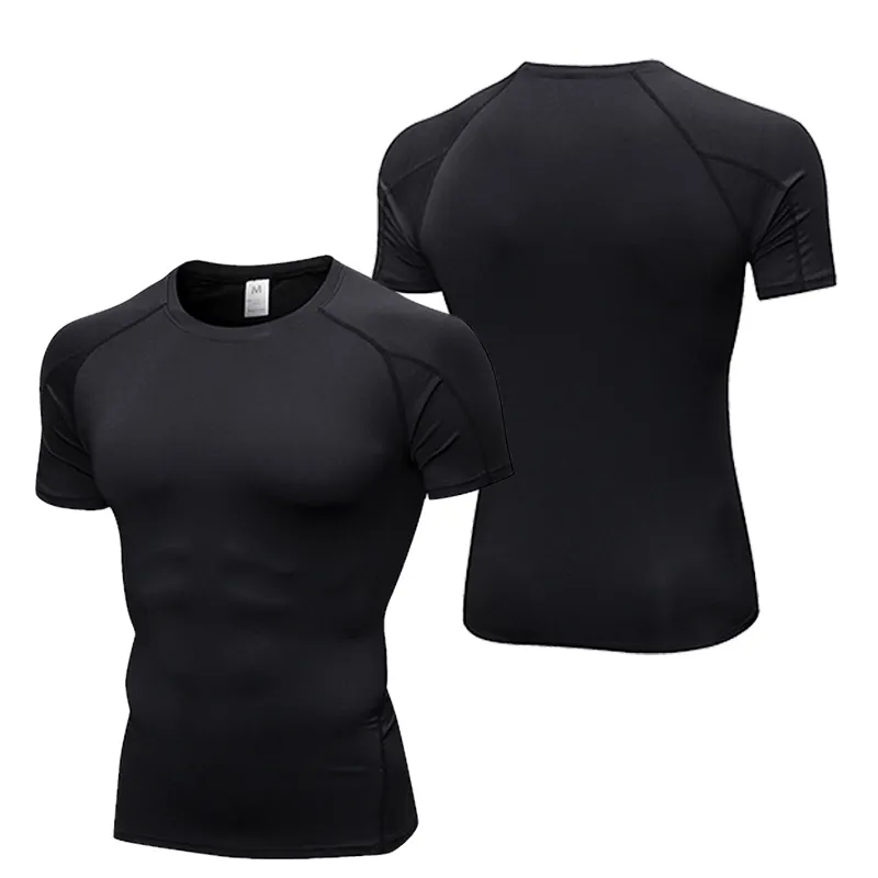 Fabricación personalizada hombres cuello redondo Camiseta secado rápido compresión gimnasio músculo deporte camisas hombres camiseta cuatro vías estiramiento