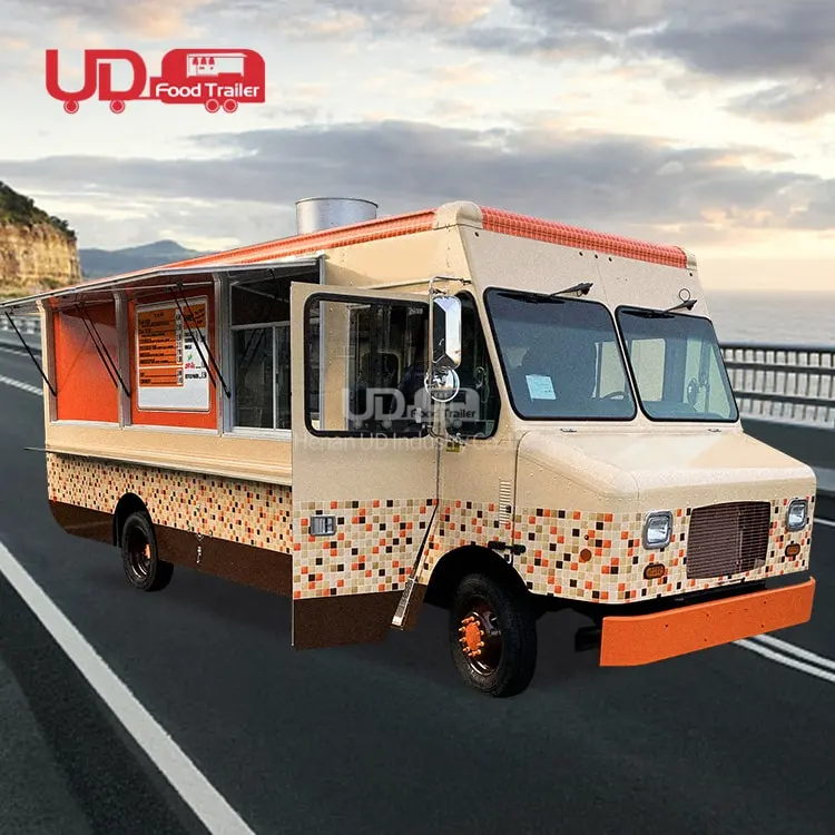 Barra de café personalizada UD, furgoneta eléctrica de alimentos totalmente equipada, cocina móvil, Pizza, Tacos, camión de pista completa
