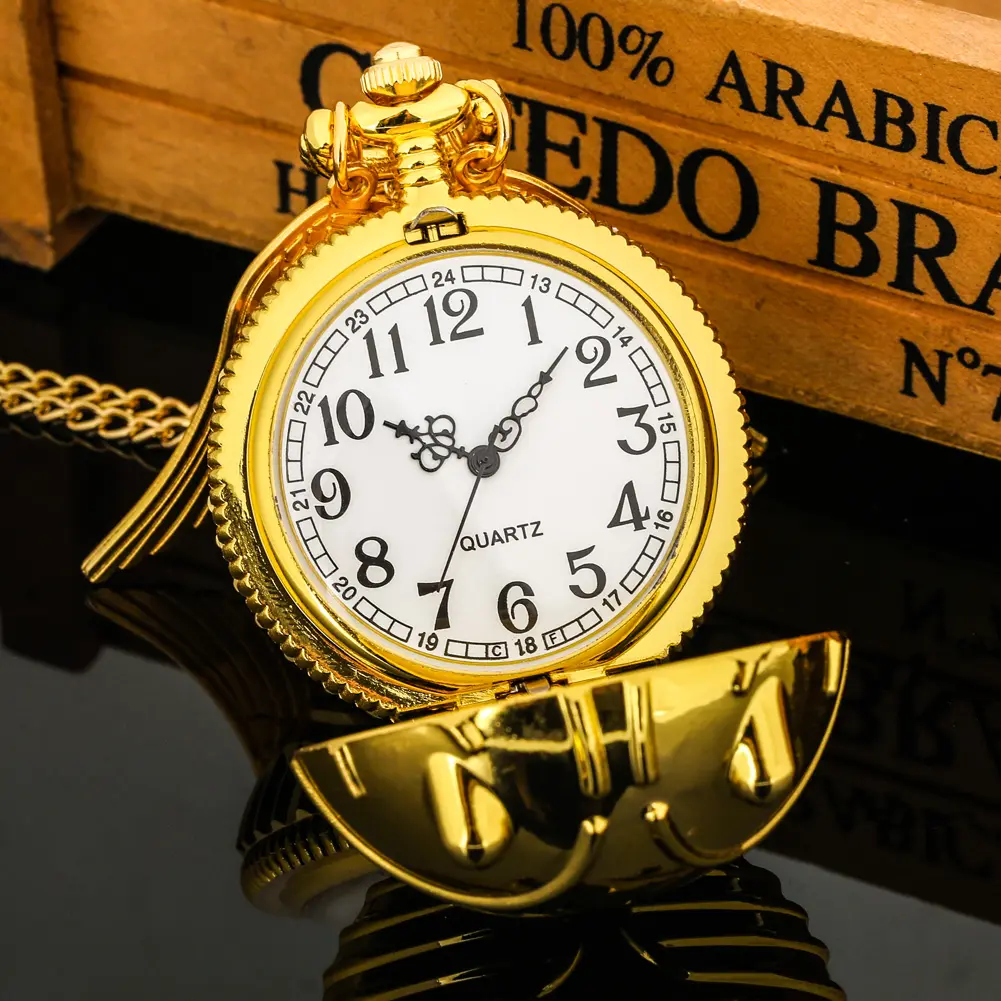 Accesorios para collar, venta al por mayor, reloj de bolsillo de cuarzo con bola mágica dorada grande, reloj con cadena, regalo para niños y niñas
