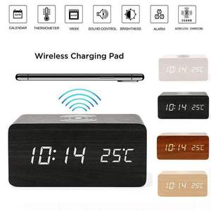 Digitaler Wecker aus Holz, Multifunktions-LED-Wecker aus Holz mit USB-Netzteil Sprach steuerung Timer-Thermometer - Product Image 2