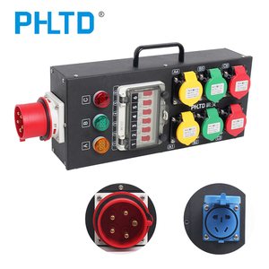 PHLTD Portable Socket Box CEE 5-pin 32A 400V <strong>Input</strong> 6 CEE 3-pin <strong>Outputs</strong> + <strong>1</strong> Schuko Socket, Voltage Indicator, Carrying Handle
