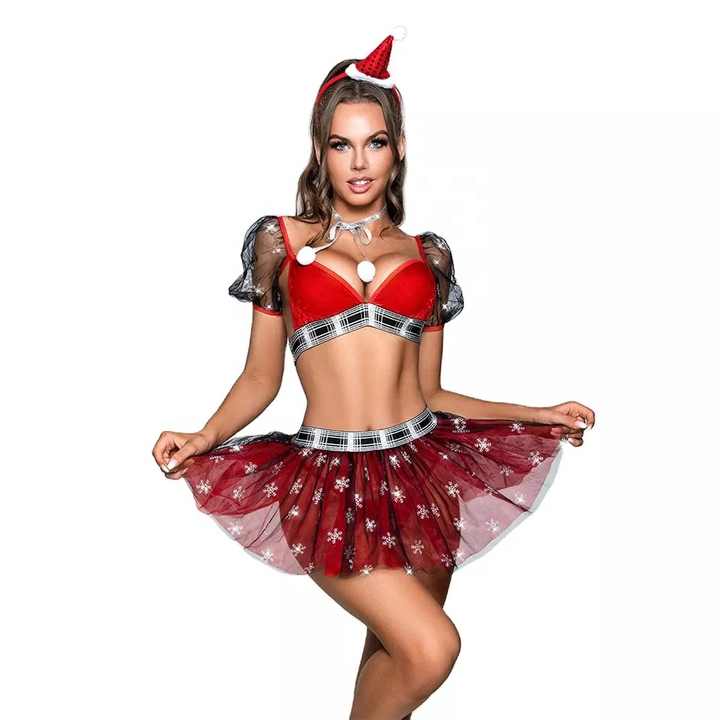 Vestido de lencería roja de Navidad para niñas, disfraz Sexy de Santa Claus, disfraz de chica Sensual, Falda corta exótica