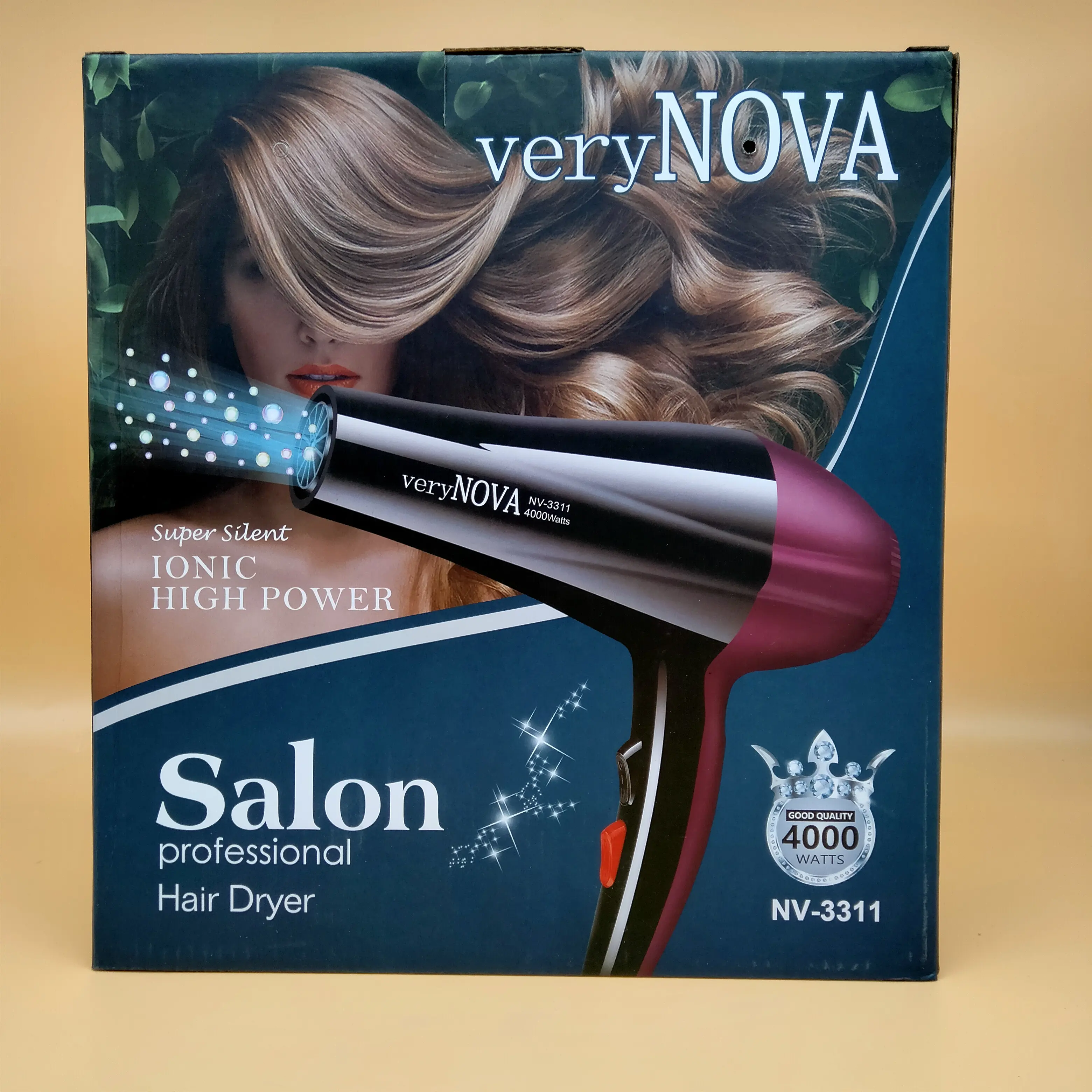 VeryNOVA NV3311 Pengering Rambut Salon, Pengering Rambut Profesional Ringan Cepat Kering 2021, Pengering Rambut Perjalanan Hitam
