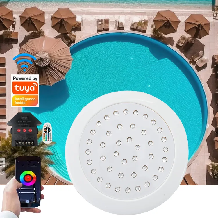 Fabricante superior Pc 12V Sumergible Tuya Control remoto inteligente Ip68 Impermeable RGB Lámpara subacuática LED Luz de piscina