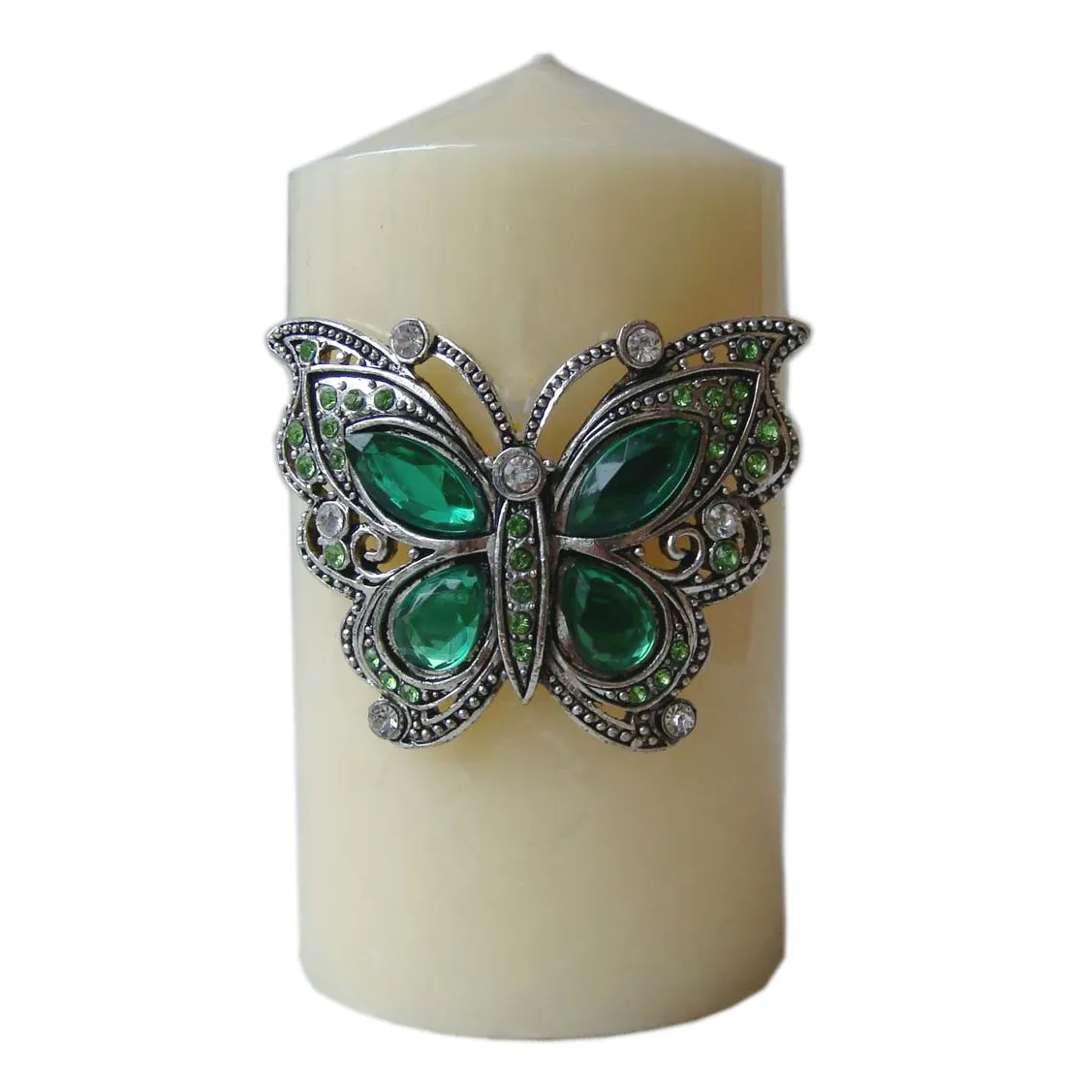 Antique Silver Green Purple Gold Stones Jeweled Butterfly Design Metal Candle Pin