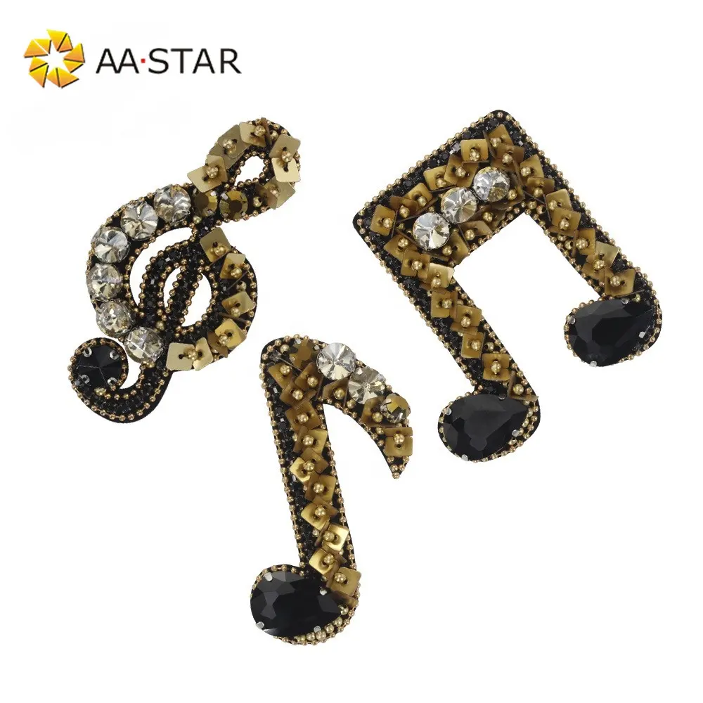 Toppa per ricamo con note musicali personalizzate strass lucido da cucire