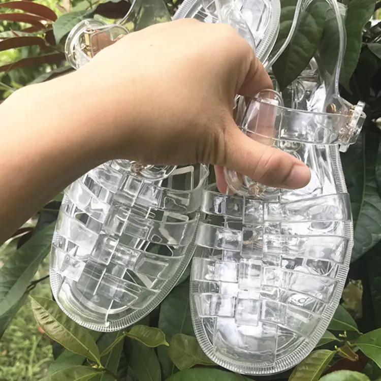महिलाओं के रोमन सैंडल खोखले बाहर रेट्रो फ्लैट पैर की अंगुली जेली लड़कियों पार-सीमा सैंडल jieyang फैशन स्पष्ट जूते के लिए महिलाओं और महिला