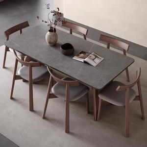 最小灰色烧结石顶餐桌现代简约家用胡桃木色实木餐桌SK130 - Product Image 4