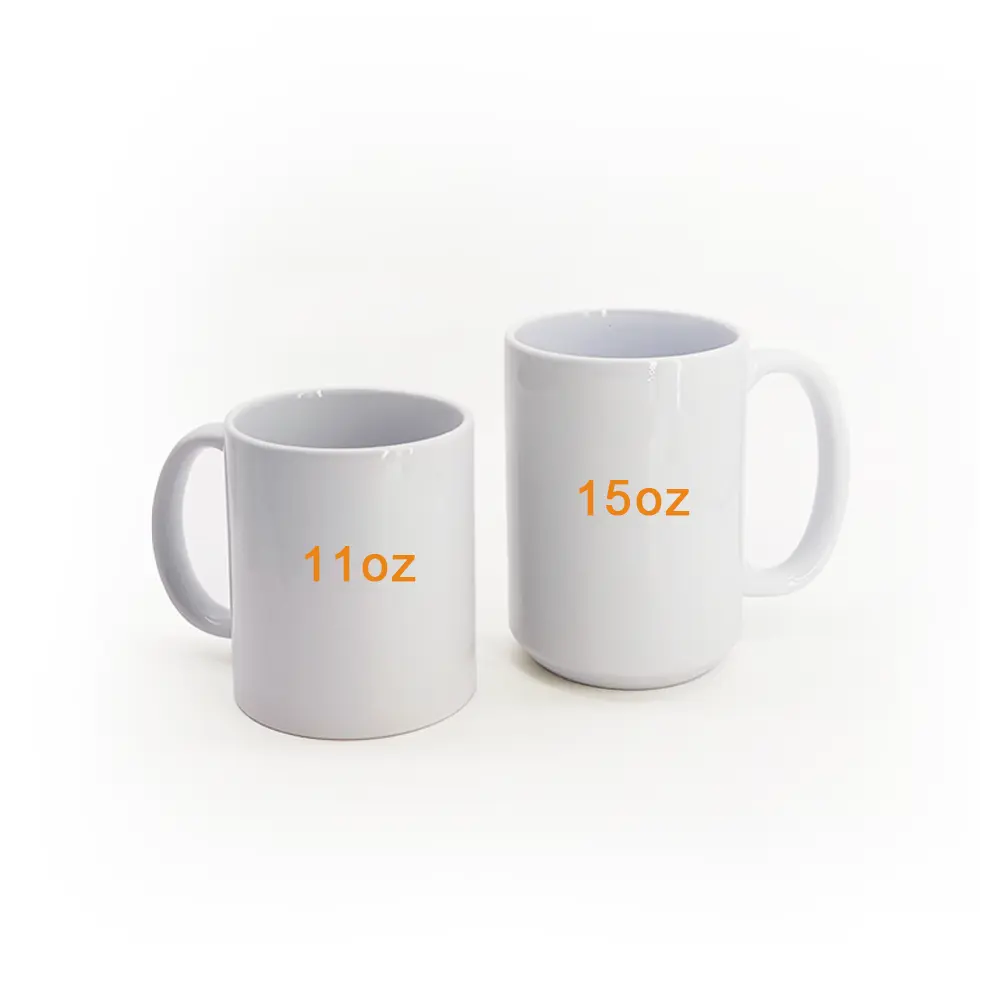 Logotipo personalizado de porcelana liso 11oz 15oz, caneca vazia de porcelana para chá e café com logotipo