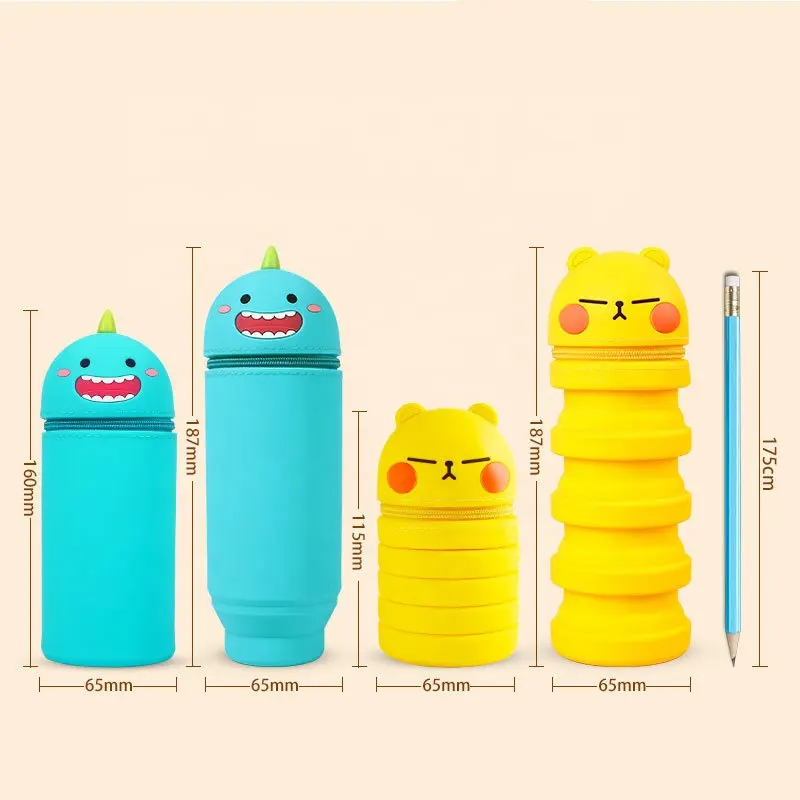 Latest new style silicone pencil case with cartoon pattern cute pencil case for teenager kids promotion pencil bag with zipper