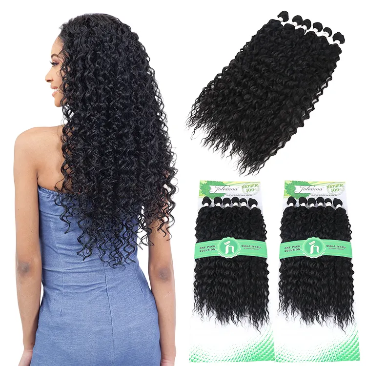 Julianna Hair Weaving 6X Pack Protein Weaves Extensions Straight Yaki Weave Wavy Curly Wefted Long Synthetic Fiber Hair Bundles