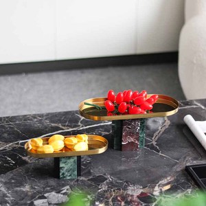 豪华金大理石服务托盘优雅的家居和酒店装饰，长方形和圆形图案，用于食品和储存 - Product Image 6