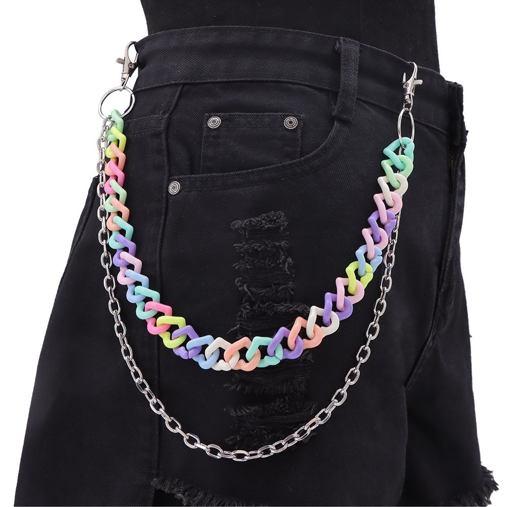 Heart-shaped acrylic pants chain