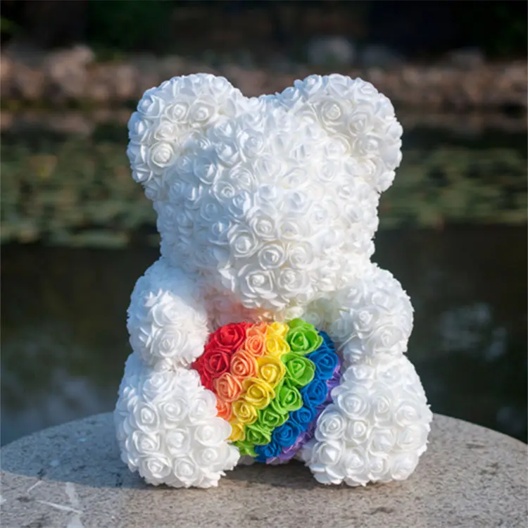 Urso de pelúcia artificial para rosa, urso de flores artificial de 40 cm com urso, rosa, dia dos namorados, para a namorada, feminina, presente de dia das mães