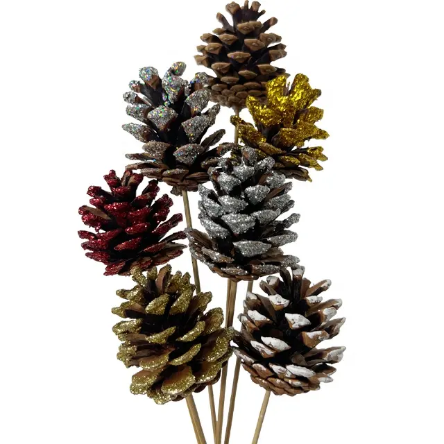 Pinha marrom com uma haste-Seca flor planta fruta-Natal Natural Pine Cones ornamentos para decoração Home Queda
