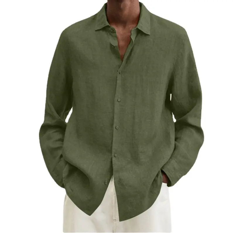 Camicia a maniche lunghe morbida e ampia Casual da uomo alla moda nuova autunno in cotone e lino da spiaggia