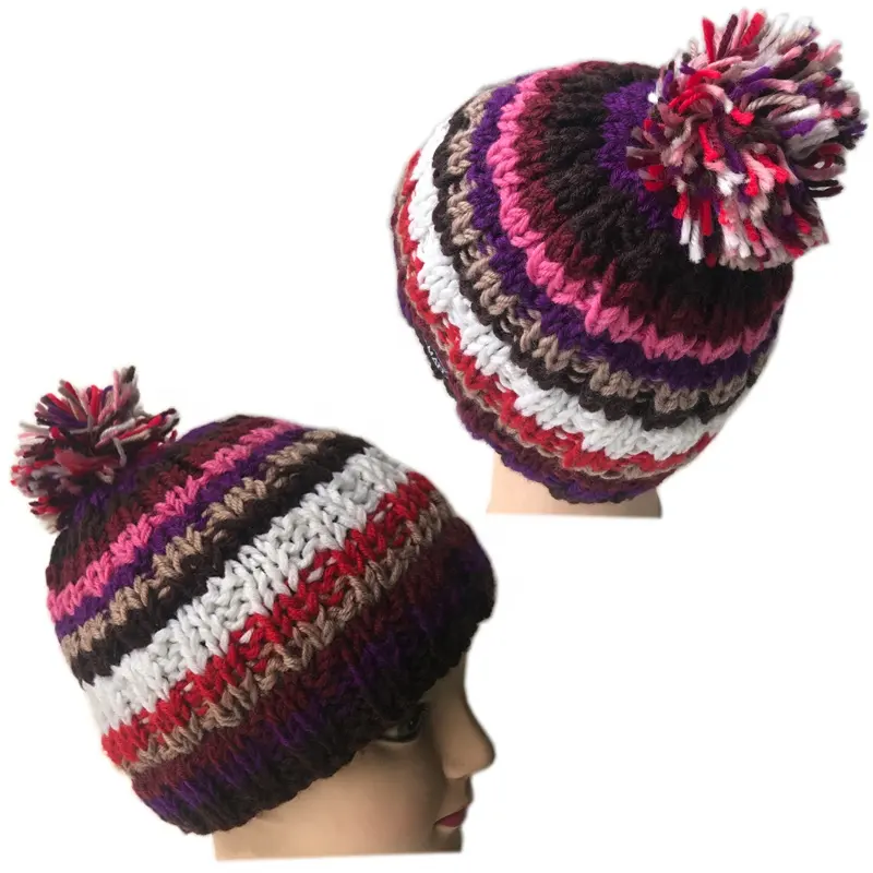 Girls Thickness Pom Pom Crochet Beanie Hat Handmade Winter Knitted Beanie