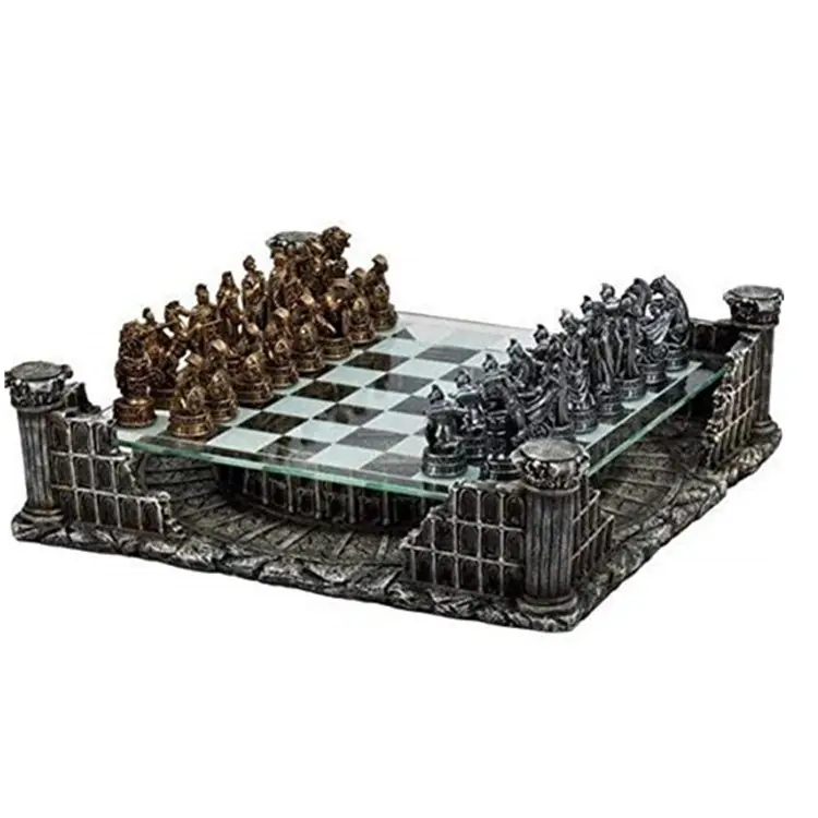 Resina/resina sintética 16,25 "gladiadores romanos 3D juego de ajedrez de bronce y plata Color