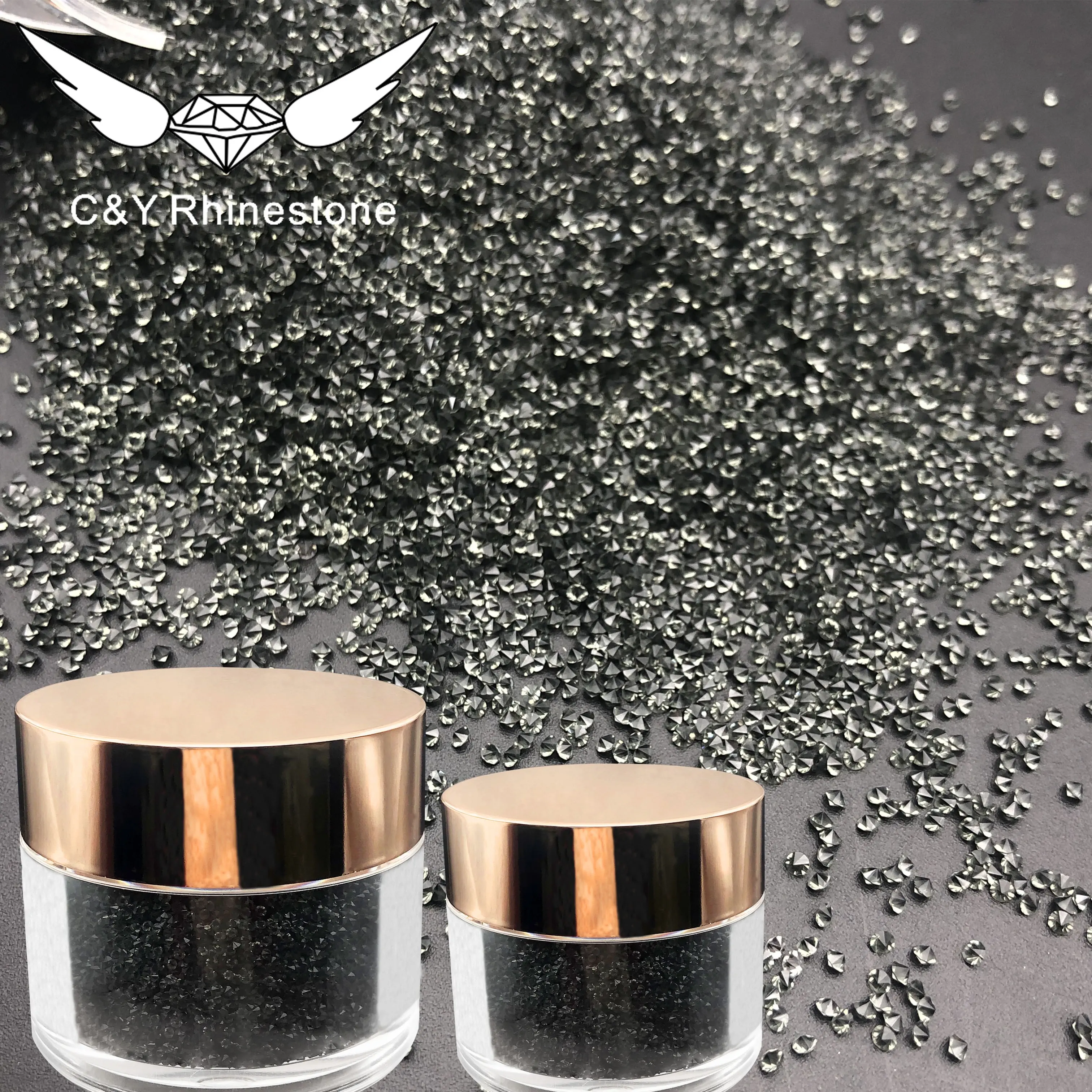 CY Point back-diamantes de imitación para decoración de uñas, piedra de cristal transparente, diseño negro