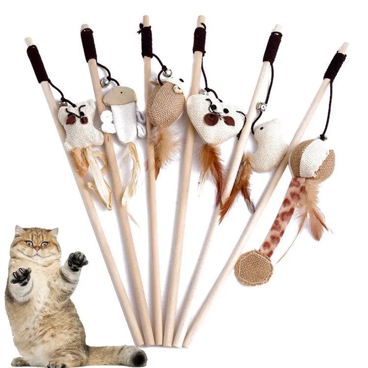 Juguetes de entrenamiento para gatos hechos a mano, palo de madera, juego interactivo para mascotas, barato