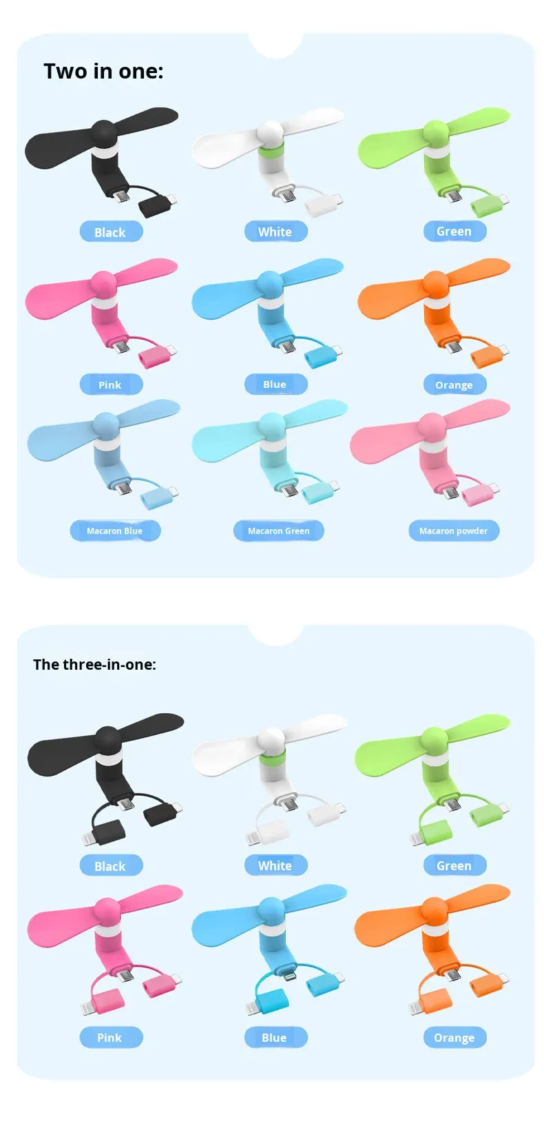 3-in-1 apple+android+type-c phone fan-bare-blue