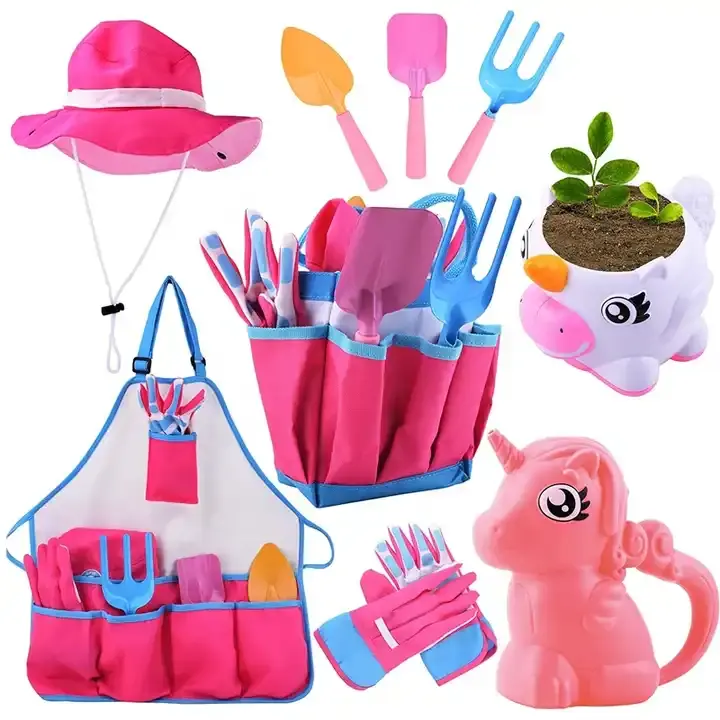 Buona qualità all'ingrosso attività esterna personalizzata usato cappello da sole grembiule per bambini attrezzi da giardino set con borsa per il trasporto
