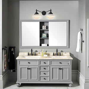 Sang Trọng USA Thiết Kế Đôi Lưu Vực Gỗ Rắn Thân Thiện Với Môi Chống Nước Phòng Tắm Vanity Phong Cách Cổ Điển Đóng Khung Gương Cho Khách Sạn - Product Image 3