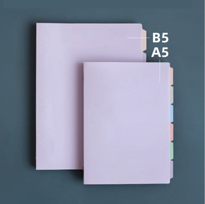 A5(20 agujeros)/B5(26 agujeros) Cuaderno de carpeta de color pastel suave recargable con divisor de índice pastel