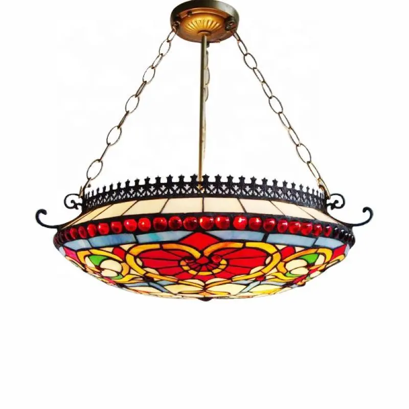 Цветная стеклянная светодиодная Люстра Тиффани в стиле Тиффани, лампа в стиле барокко для ресторана, антикварный цветной подвесной светильник
