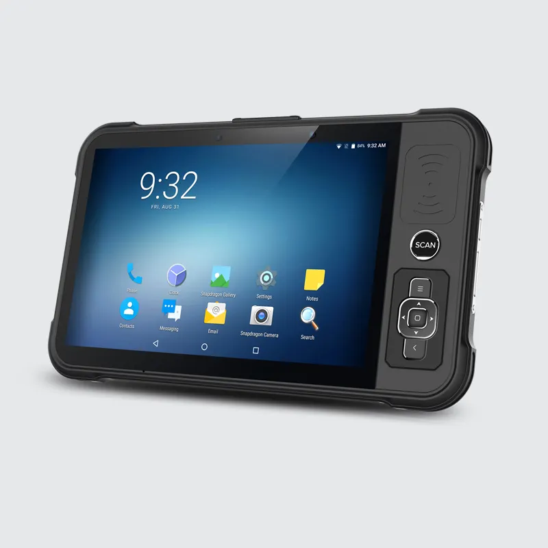 Tablette PC robuste, Android 9.0, de 8 pouces, lecteur de codes à barres et lecteur d'empreintes digitales, NFC, UHF