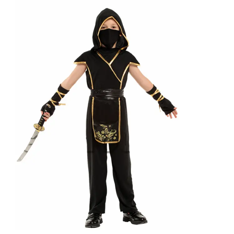 Halloween Japon Samouraï Cosplay Garçons Filles Noir Or Ninja Costume ACDB-008