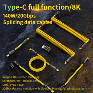 Nueva línea de cable de resorte de empalme datos de silicona tipo C soporte de carga súper rápida 8K 20G 140W C macho a C hembra amarillo 0,2 m - Product Image 3