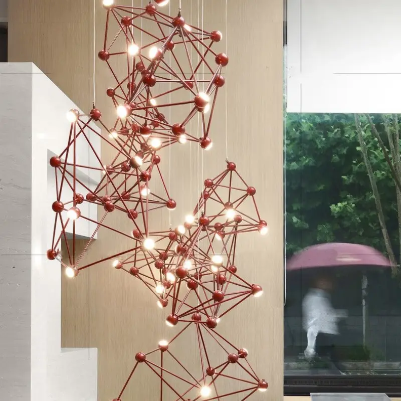 red color antique industrial iron hanging pendant lamp special-shaped gene style suitable for project and living room