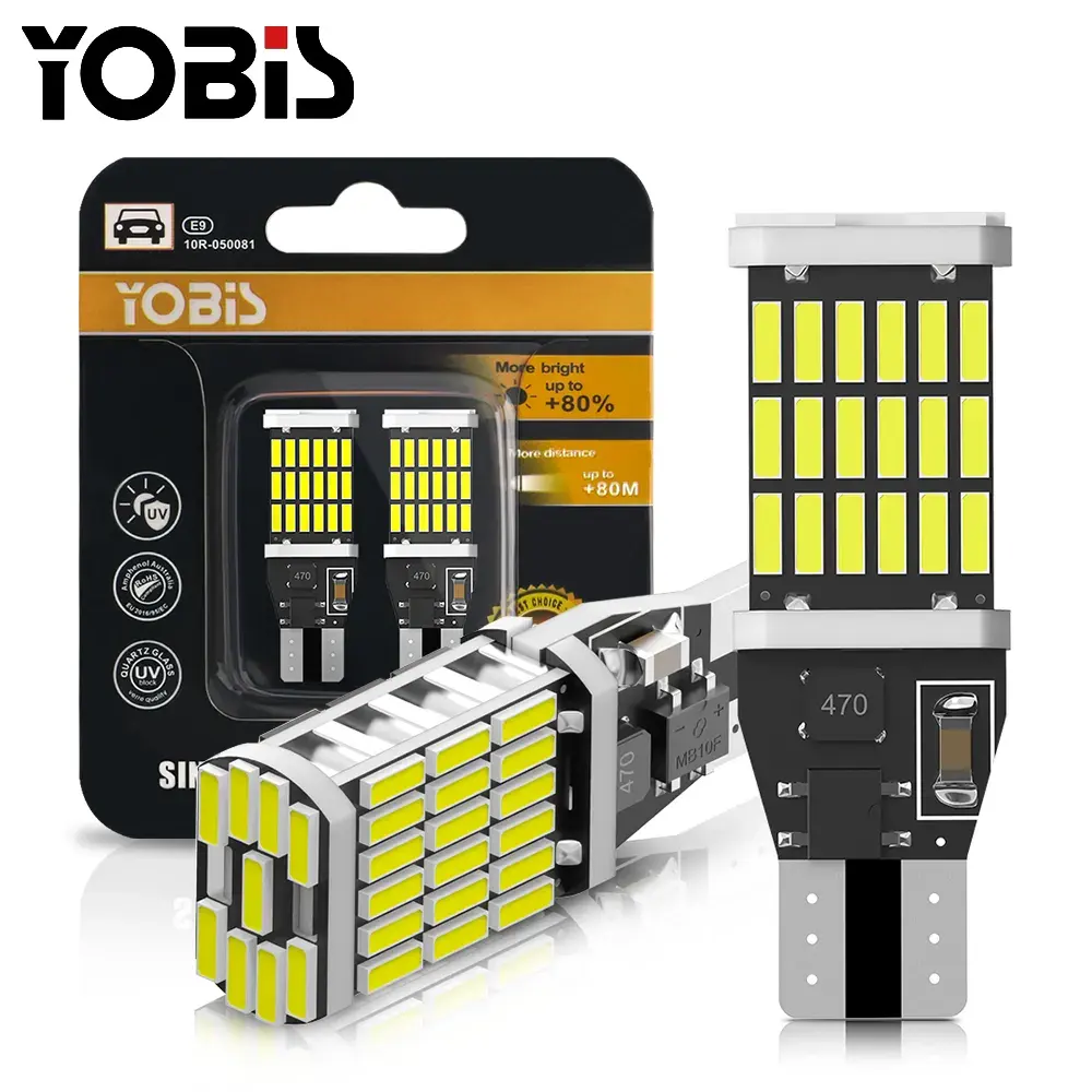 YOBIS Super brilhante 12V 24V carro led t15 4014 45smd canbus 921 912 w16w branco âmbar vermelho luz de freio traseira reversa lâmpada led t15