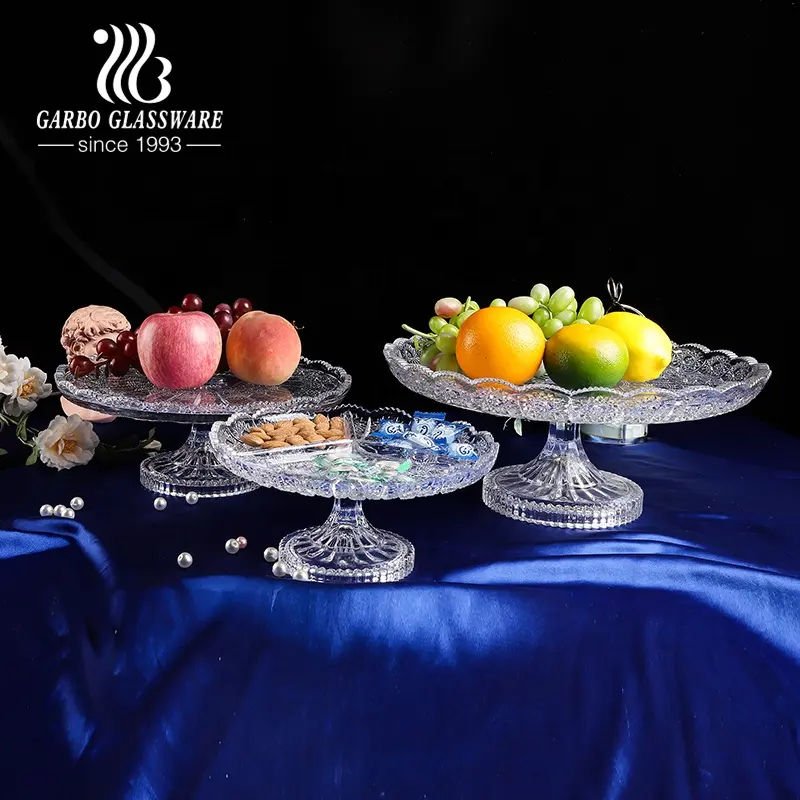 Assiette de fruits en verre plat avec tige plat de raisin assiette orange en relief pour la décoration de la maison verrerie gravée