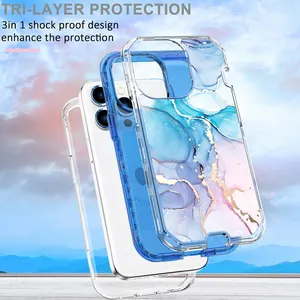 3 in 1เคสโทรศัพท์ป้องกันการกระแทกสำหรับ iPhone 16 15 PRO MAX 14 PLUS 13 Pro 12 11 Pro SE XS XR 8 + 7เคสเกราะหินอ่อนชุบ - Product Image 3
