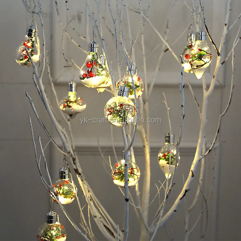 Palle di vetro all'ingrosso della decorazione dell'albero di natale che appendono le palle trasparenti delle bagattelle della palla chiara di natale con luce principale
