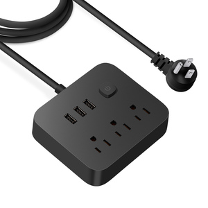 2024新批发电气3插座电源板，带3个Usb A端口110V智能充电输出扁平美国插头扩展插座