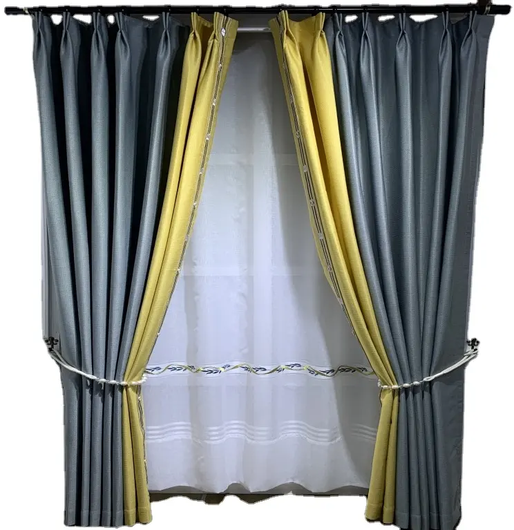 Cortina bordada dupla cor, cortina para sala de estar, hotel, quarto, luxo, patchwork, bordados, cortina