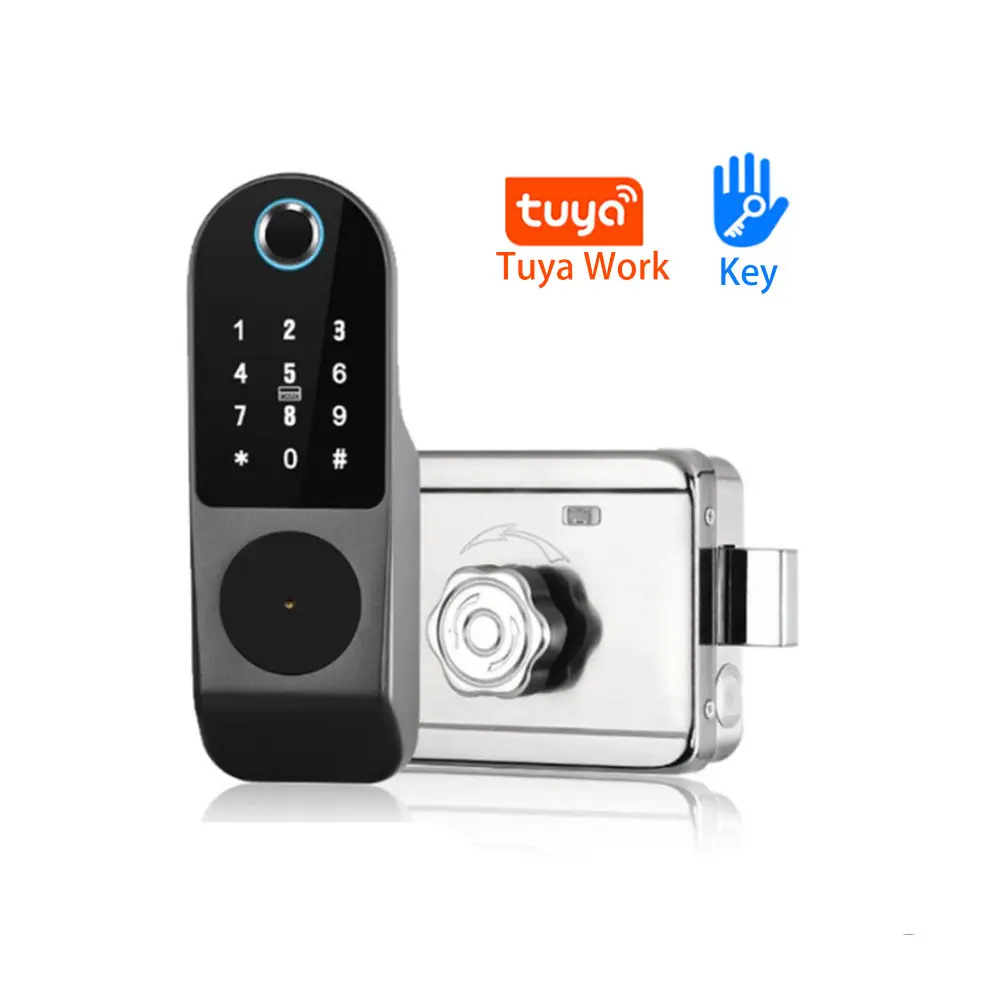 ตัวล็อคประตูอัจฉริยะ Tuya ttlock สำหรับการป้องกันความปลอดภัยปลดล็อคด้วยลายนิ้วมือ IC Card รีโมทคอนโทรลและโทรศัพท์มือถือ
