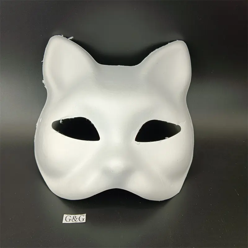 Popular papel blanco Mache pintado a mano media cara Cosplays máscaras DIY gato mascarillas fiesta máscaras