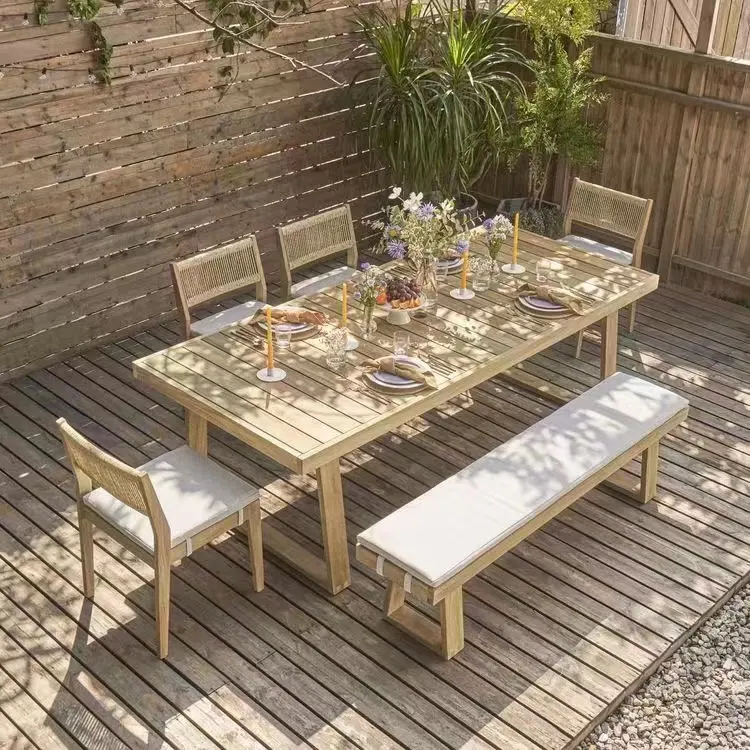 Mesa de comedor al aire libre, moderna, a la moda, para playa, piscina, jardín, Patio de madera