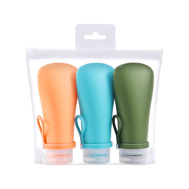 Ensemble de 3 bouteilles en silicone de 90 ml avec sac EVA