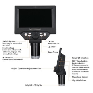 G5 10MP 1-1000X工业显微镜数字显微镜，带铝塑料支架和5.5英寸液晶显示器 - Product Image 5