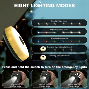 Cadena de luces para acampar recargable por USB, 8 modos de Flash, cadena de luces para acampar, 100 LED, 10m, cadena de luces para acampar