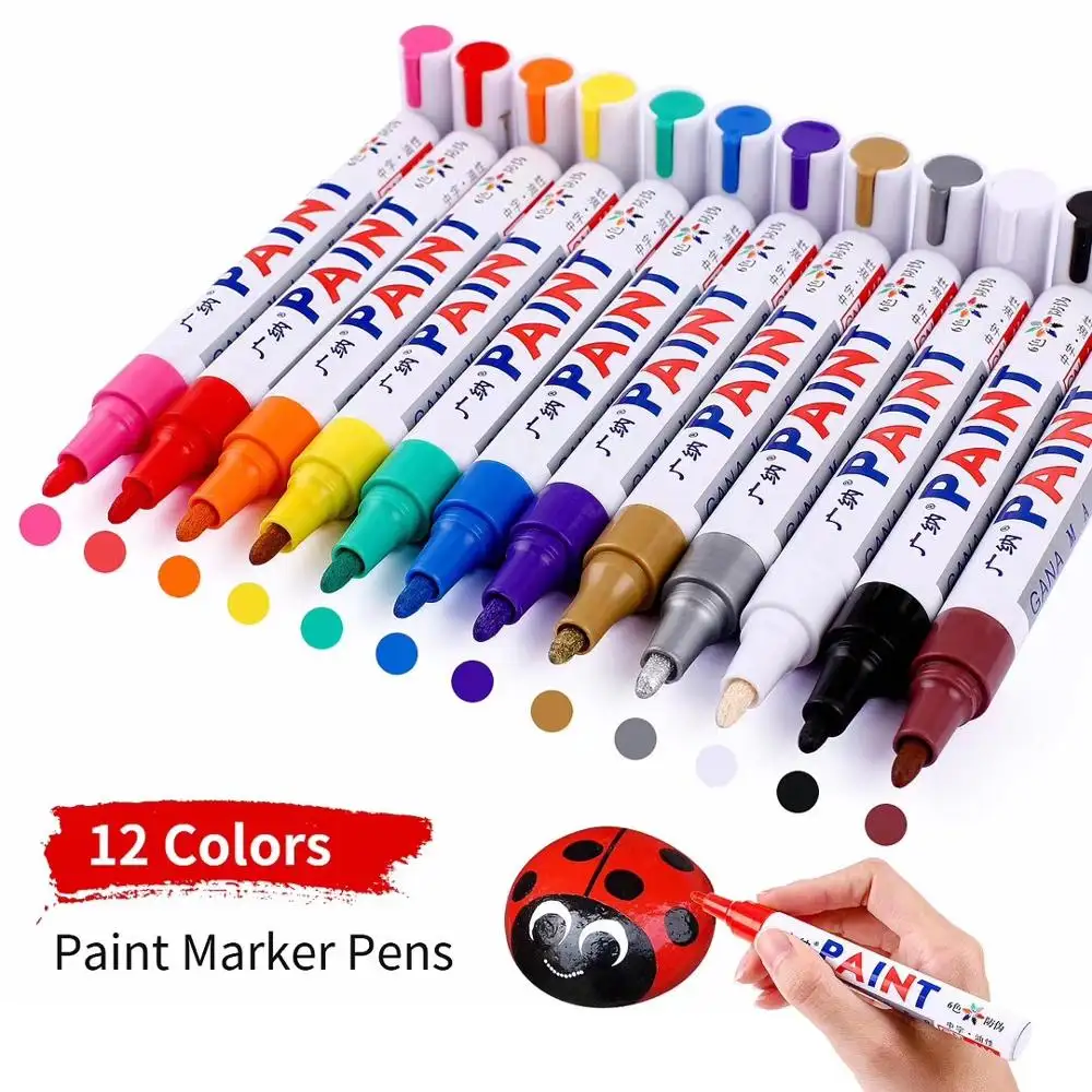 गर्म बेच 12 रंग मार्कर पेन पेंट DIY एलबम भित्तिचित्र कलम कार टायर पेंट मार्कर