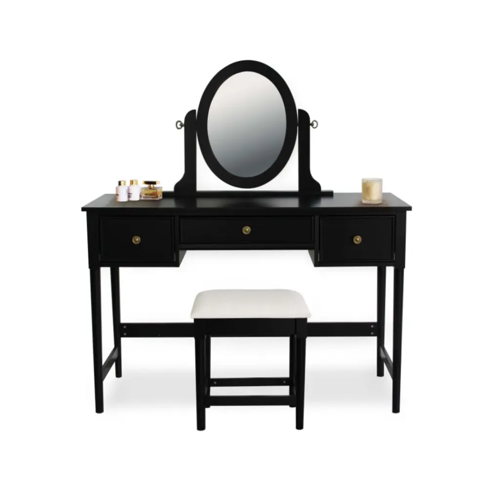 Mob￭lia moderna do quarto Canto de madeira pequeno branco Mirrored Vanity Dresser da composi￧￣o com espelho e cadeira Quarto com 3 gavetas