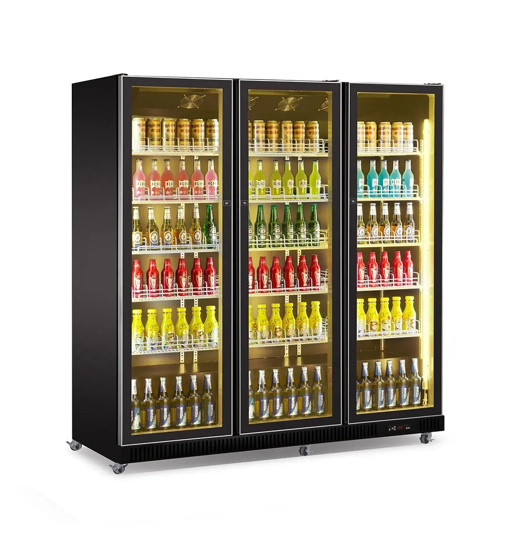 Refrigerador de exhibición de 3 puertas, refrigerador de bebidas y vino de acero inoxidable, comercial, supermercado, tienda de conveniencia, armario de refrigeración