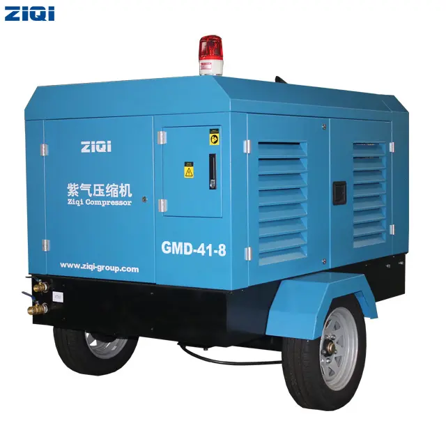 Original China Reliable 185CFM 41KW 8BAR 116PSI Diesel Engine Two Wheels Towable Portable Screw Air Compressors For Digging