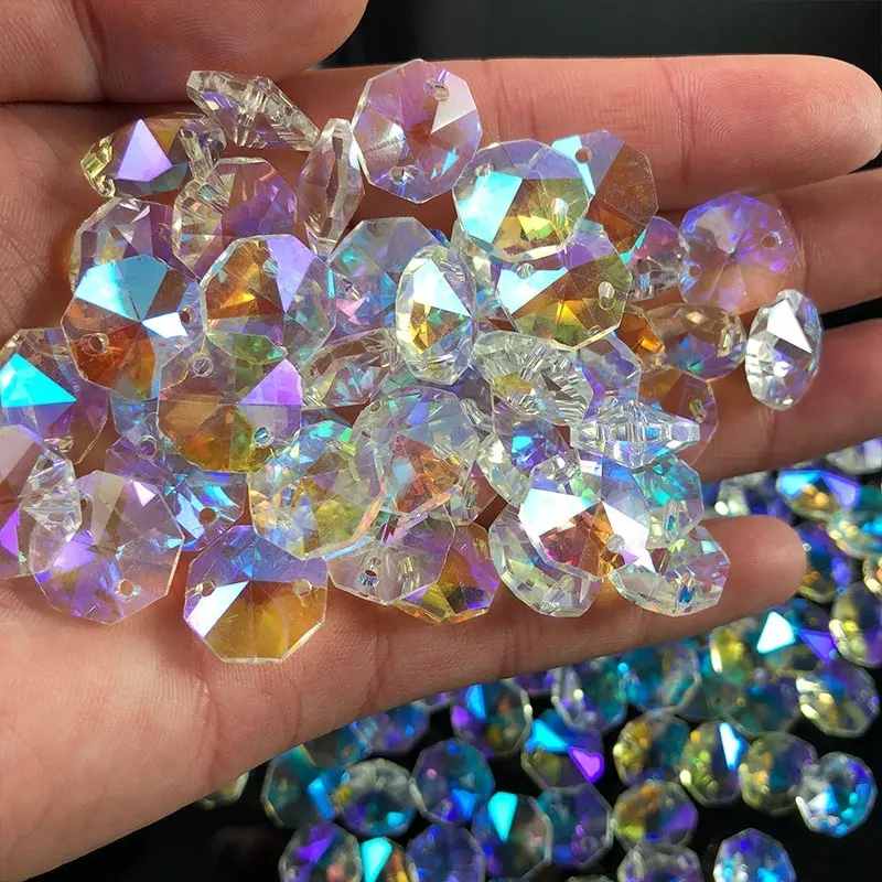 Vente en gros différentes couleurs, 14mm Ab K9 cristal verre fleur lustre pièces octogonales facettées magnifiques perles octogonales